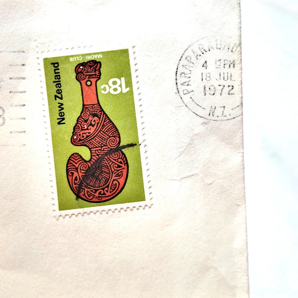 1972 New Zealand 18c Maori Club Stamp Air Mail Cover to USA Paraparaumu